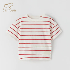 JamBear Organic Cotton T-Shirt Short sleeve striped pocket T-shirt Summer Baby Kids Cotton T-shirts Children Tops