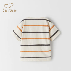 JamBear Organic Cotton T-Shirt Short sleeve striped pocket T-shirt Summer Baby Kids Cotton T-shirts Children Tops