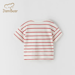 JamBear Organic Cotton T-Shirt Short sleeve striped pocket T-shirt Summer Baby Kids Cotton T-shirts Children Tops