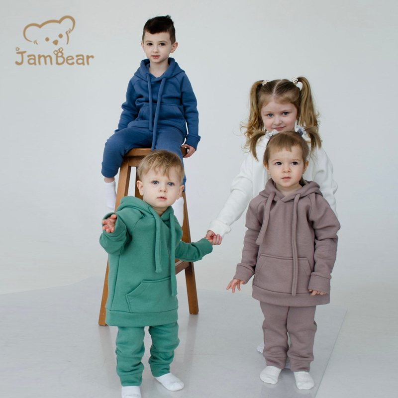 Jambear Organic baby sportswear Eco-friendly kid sweatshirt and sweatpants set Organic Cotton hoodie and sweatpants