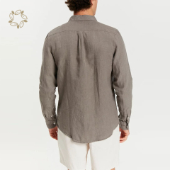 Sustainable linen men shirt organic shirts for men long sleeve camisas eco friendly men linen shirt casual