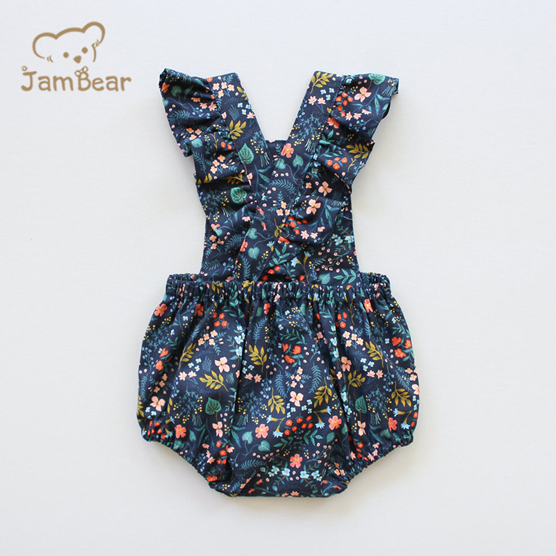 Sustainable ruffle baby tank romper organic cotton ruffle baby bodysuit sleeveless eco friendly baby romper toddler