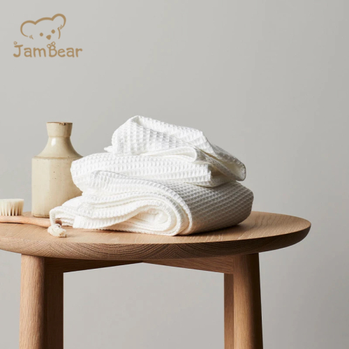 JamBear Organic bamboo Waffle baby towel Neutral Baby Swaddle Multipurpose Bathroom Towel for Adults Babies Kids