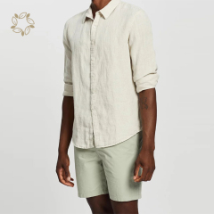 Sustainable linen men shirt organic shirts for men long sleeve camisas eco friendly men linen shirt casual