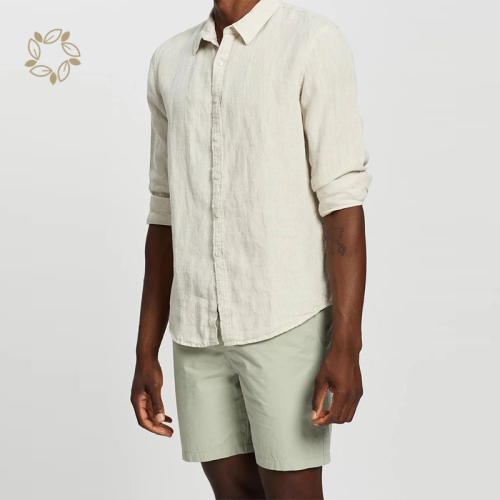 Sustainable linen men shirt organic shirts for men long sleeve camisas eco friendly men linen shirt casual