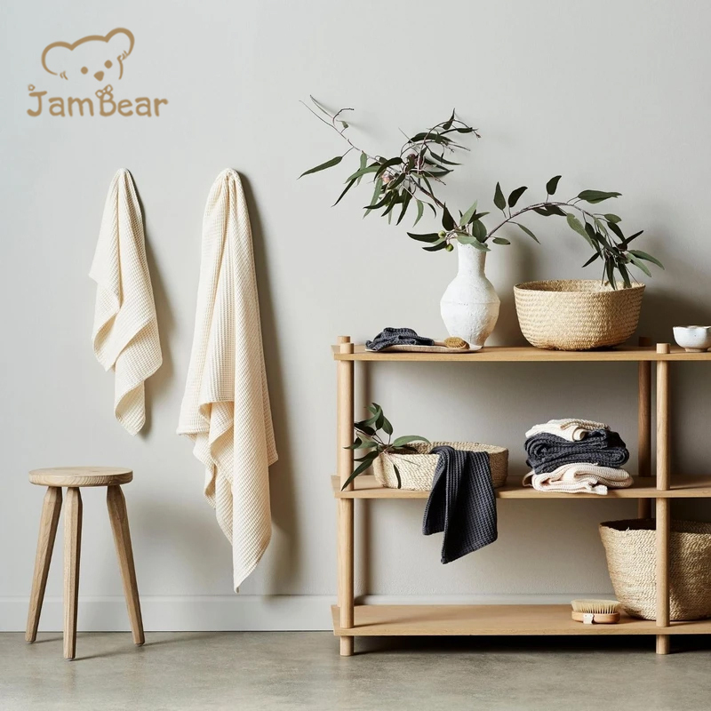 JamBear Organic bamboo Waffle baby towel Neutral Baby Swaddle Multipurpose Bathroom Towel for Adults Babies Kids