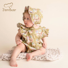 Organic cotton ruffle baby romper sustainable ruffle bodysuit eco friendly ruffle romper baby toddler bodysuit