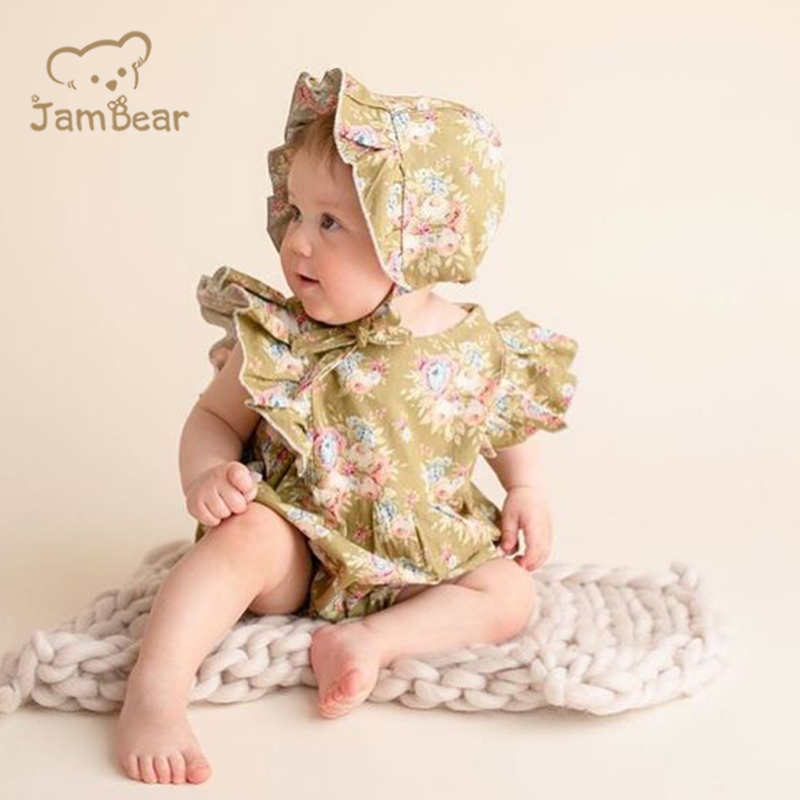 Organic cotton ruffle baby romper sustainable ruffle bodysuit eco friendly ruffle romper baby toddler bodysuit