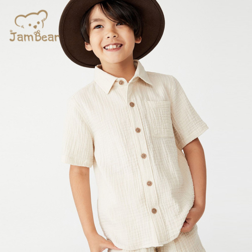 JamBear Organic short sleeve kids shirts muslin toddler shirts sustainable Organic Cotton shirt Organic baby clothes