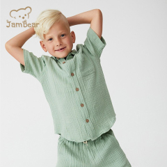 JamBear Organic short sleeve kids shirts sustainable Organic Cotton shirt Organic baby clothes Turn-Down Button Down Shirts