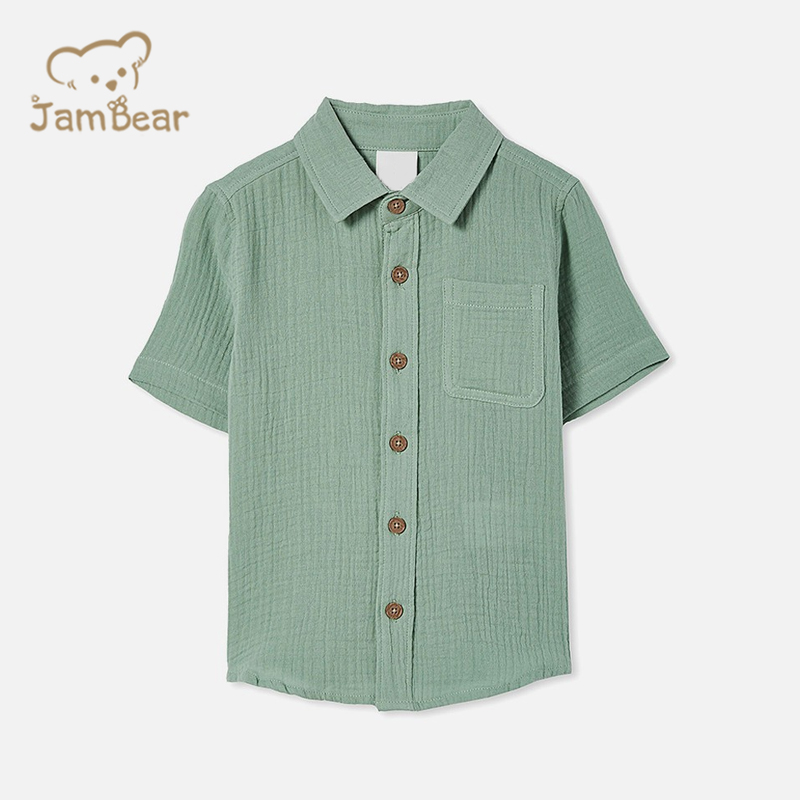 JamBear Organic short sleeve kids shirts muslin toddler shirts sustainable Organic Cotton shirt Organic baby clothes