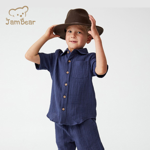 JamBear Organic short sleeve kids shirts sustainable Organic Cotton shirt Organic baby clothes Turn-Down Button Down Shirts