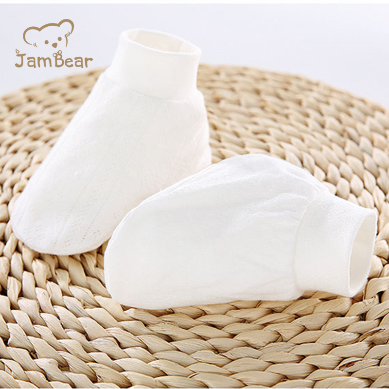 JamBear Organic cotton newborn mitts socks Anti - scratch face baby hand and foot pads Nibble on baby products