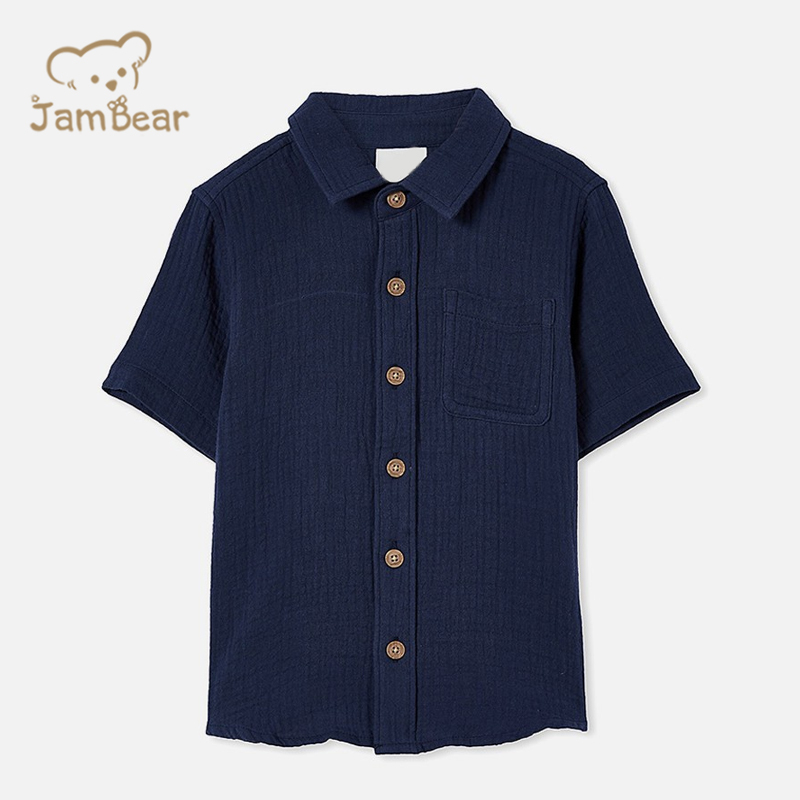 JamBear Organic short sleeve kids shirts sustainable Organic Cotton shirt Organic baby clothes Turn-Down Button Down Shirts