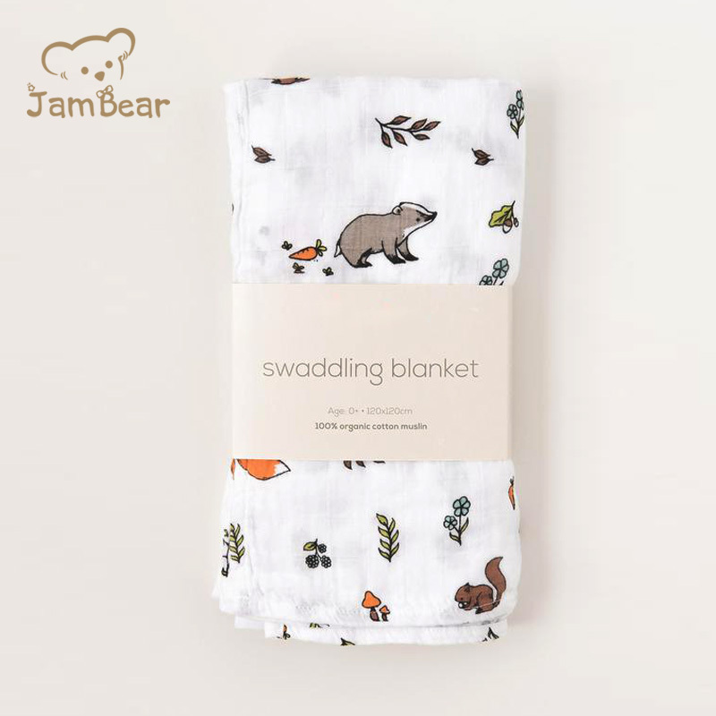 JamBear 100% organic cotton muslin Baby Swaddle Blanket newborn swaddle blanket wrap baby wrap blankets