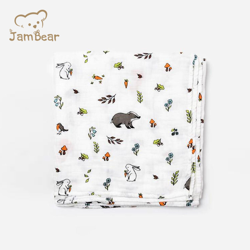 JamBear 100% organic cotton muslin Baby Swaddle Blanket newborn swaddle blanket wrap baby wrap blankets