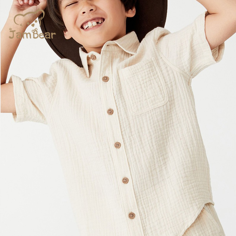 JamBear Organic short sleeve kids shirts muslin toddler shirts sustainable Organic Cotton shirt Organic baby clothes