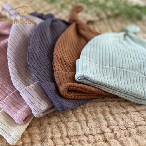 Jambear Organic Cotton Rib Knot Hat baby basic Soft Knotted Beanie Newborn Eco-friendly organic cotton Hat