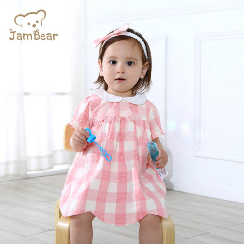 baby dress baby doll dress 100% organic cotton pink for girls Checked dress infants skirt baby girl summer dress