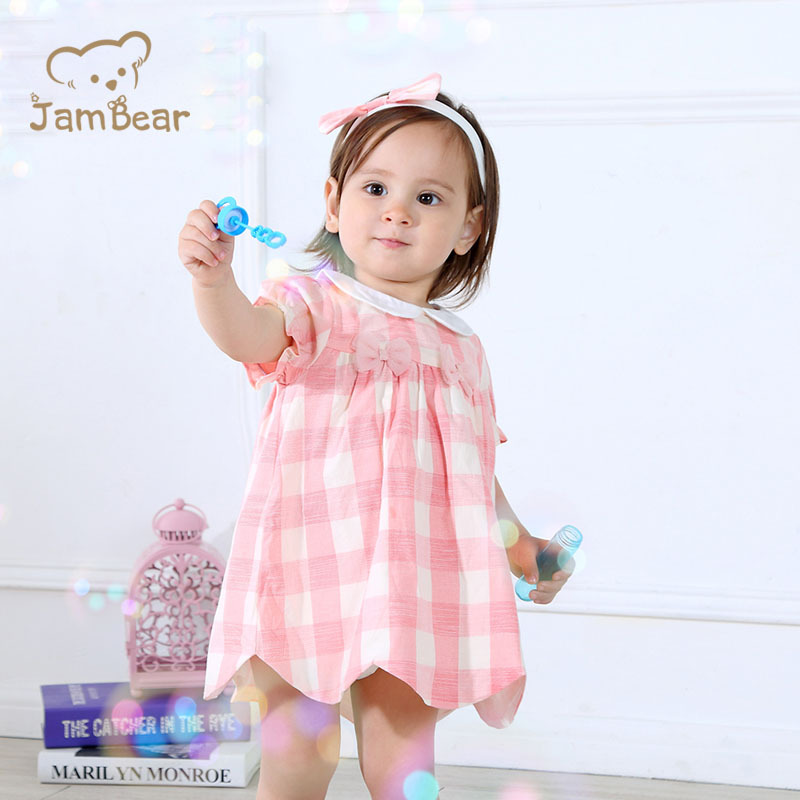 baby dress baby doll dress 100% organic cotton pink for girls Checked dress infants skirt baby girl summer dress