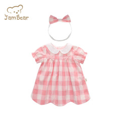 baby dress baby doll dress 100% organic cotton pink for girls Checked dress infants skirt baby girl summer dress
