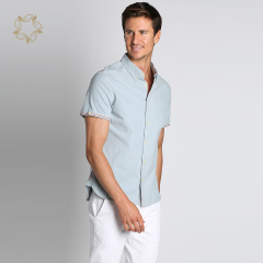 Sustainable stretch slub chambray short sleeve shirt organic cotton shirts for men casual eco friendly men's shirts