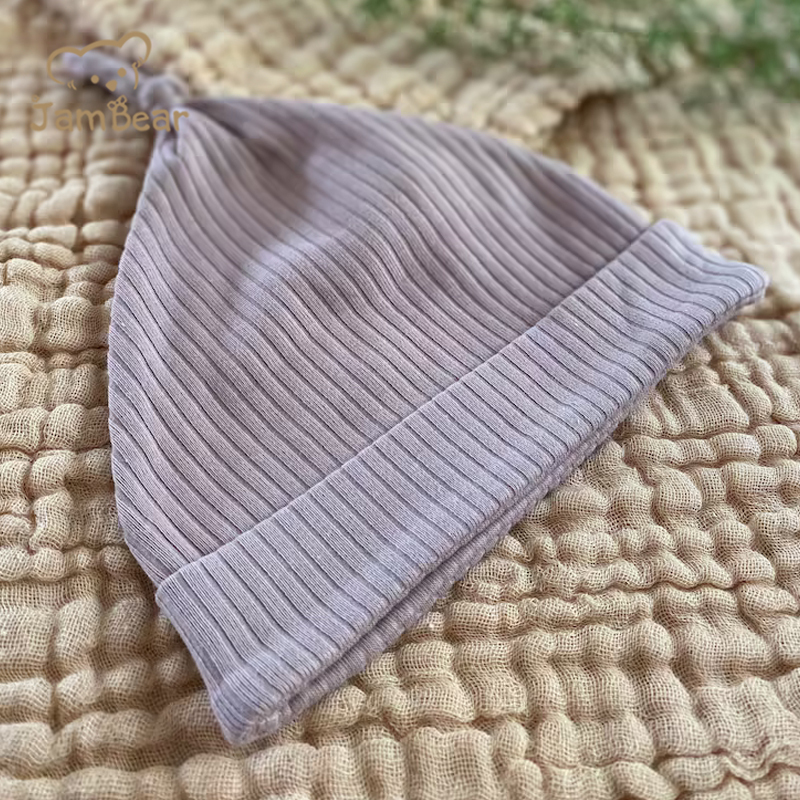 Jambear Organic Cotton Rib Knot Hat baby basic Soft Knotted Beanie Newborn Eco-friendly organic cotton Hat