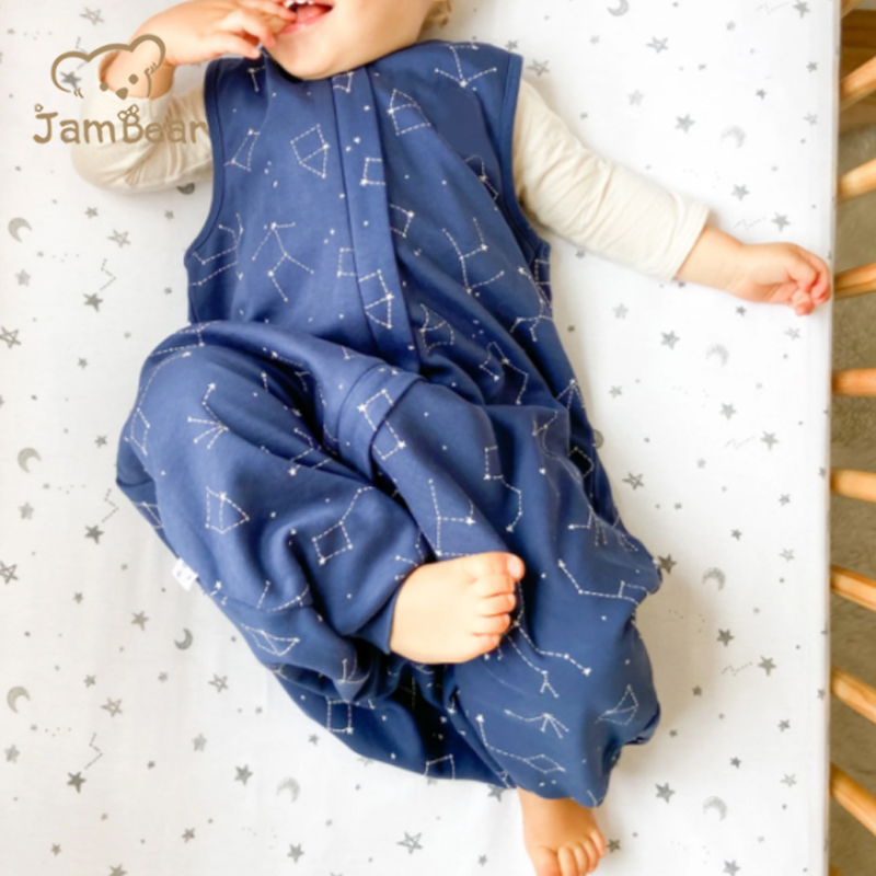 Jambear Organic cotton newborn sleep bag Custom toddler Weighted sleep sack with feet baby sleeping bag with slit legging