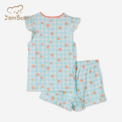 Organic cotton girls kids custom pajamas sustainable kids short sleeve pyjama set ruffled sleeve eco friendly girls' sleepwear