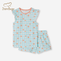 Organic cotton girls kids custom pajamas sustainable kids short sleeve pyjama set ruffled sleeve eco friendly girls' sleepwear