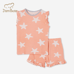 Organic cotton girls kids custom pajamas sustainable kids short sleeve pyjama set ruffled sleeve eco friendly girls' sleepwear