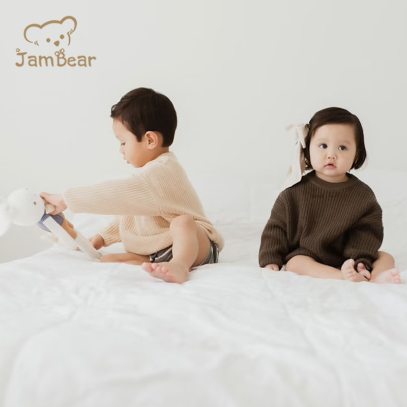JamBear Organic Rib knit sweater Baby Knit Toddler Pullover Organic cotton Children sweater crew neck long sleeves knit sweater