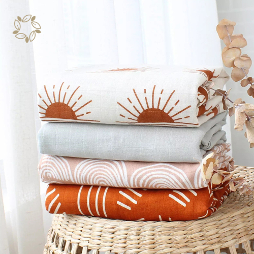 Print bamboo cotton muslin swaddle blanket sustainable baby wrap blankets eco friendly organic baby blanket