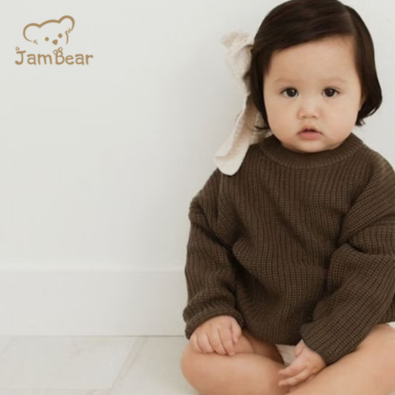 JamBear Organic Rib knit sweater Baby Knit Toddler Pullover Organic cotton Children sweater crew neck long sleeves knit sweater