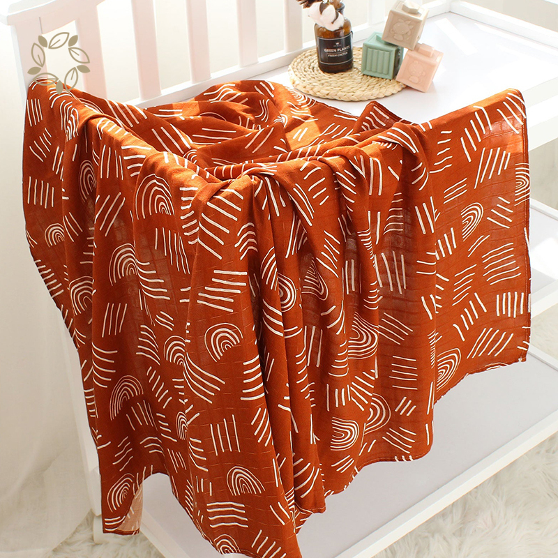 Print bamboo cotton muslin swaddle blanket sustainable baby wrap blankets eco friendly organic baby blanket