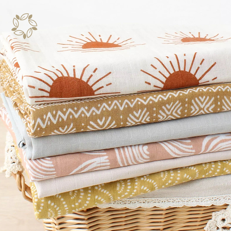 Print bamboo cotton muslin swaddle blanket sustainable baby wrap blankets eco friendly organic baby blanket