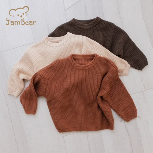 JamBear Organic Rib knit sweater Baby Knit Toddler Pullover Organic cotton Children sweater crew neck long sleeves knit sweater