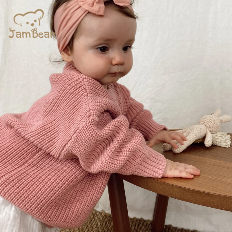 JamBear Organic Rib knit sweater Baby Knit Toddler Pullover Cotton crew neck autumn winter sweater long sleeves knit sweater