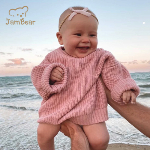 JamBear Organic Rib knit sweater Baby Knit Toddler Pullover Cotton crew neck autumn winter sweater long sleeves knit sweater