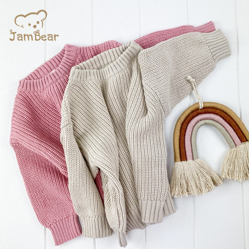JamBear Organic Rib knit sweater Baby Knit Toddler Pullover Cotton crew neck autumn winter sweater long sleeves knit sweater