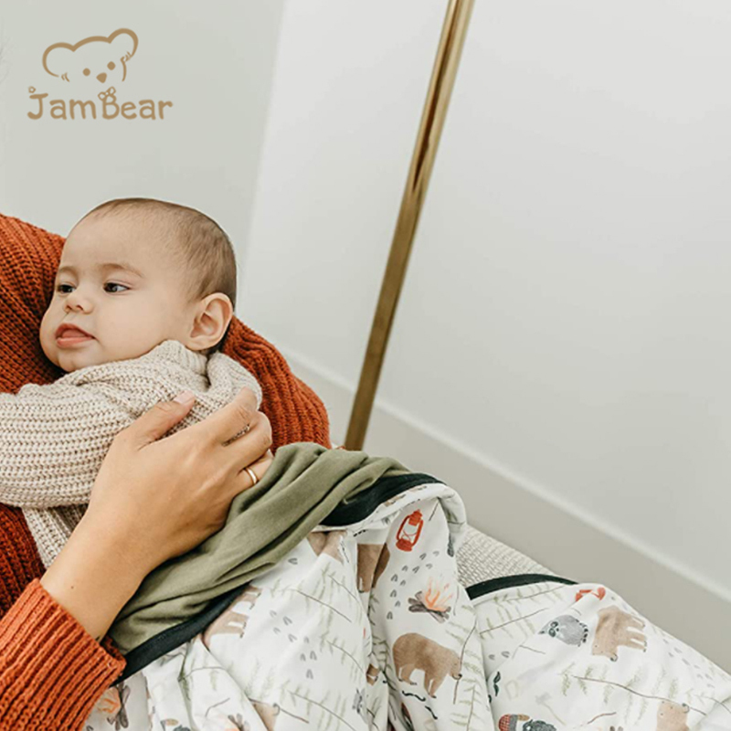 JamBear Organic baby double sided blankets Eco-friendly bamboo baby reversible blanket Knitted baby stretch quilt blanket