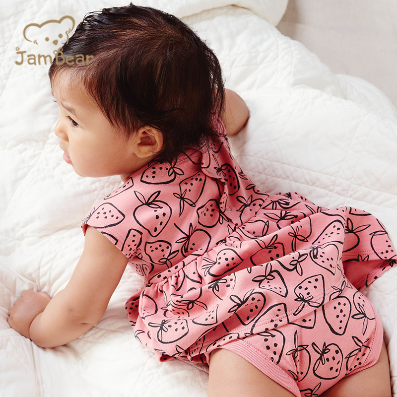 Sustainable baby bodysuit printed organic cotton toddler girl dresses sleeveless eco friendly baby onesie dress baby clothing