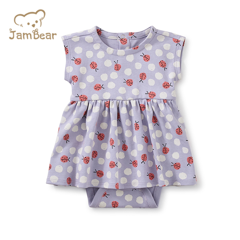 Sustainable baby bodysuit printed organic cotton toddler girl dresses sleeveless eco friendly baby onesie dress baby clothing