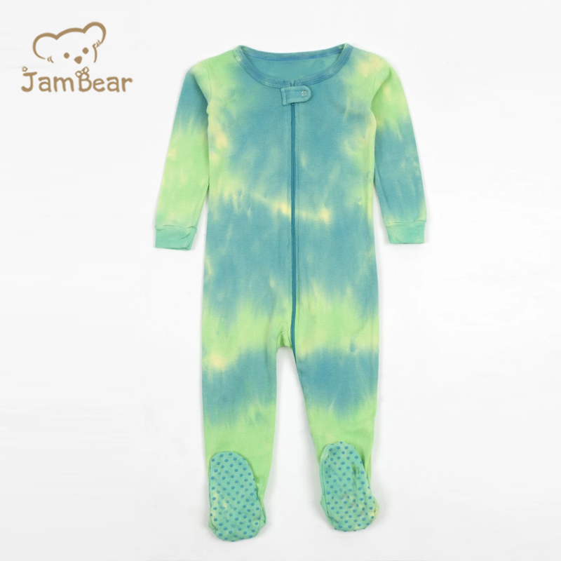 JamBear Digital tie-dye Baby rompers Organic cotton Footless Romper colorful baby romper manual tie dye baby sleepsuit