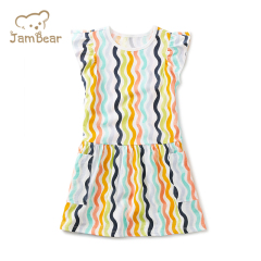 Print children short sleeve twirl dress sustainable 100% organic cotton jersey kid dress children dresses girls