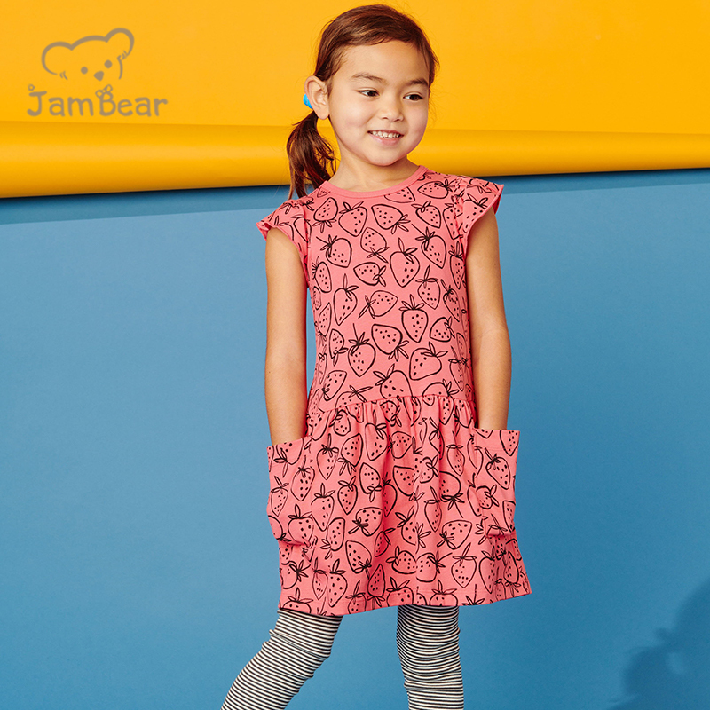 Print children short sleeve twirl dress sustainable 100% organic cotton jersey kid dress children dresses girls