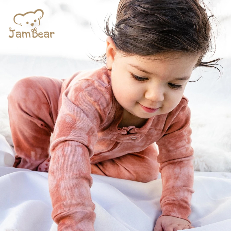 JamBear Digital tie-dye Baby rompers Organic cotton Footless Romper colorful baby romper manual tie dye baby sleepsuit