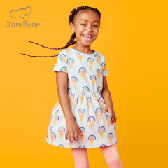 Print children short sleeve twirl dress sustainable 100% organic cotton jersey kid dress children dresses girls