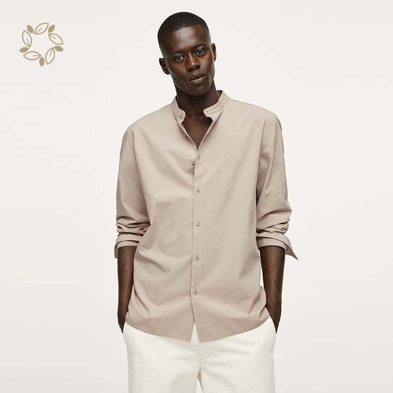 Mandarin collar organic cotton lyocell shirt sustainable shirts for men eco friendly camisas men's shirts
