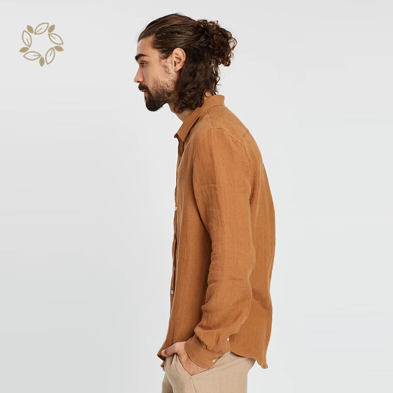 Organic linen shirts men long sleeve shirts for men eco friendly camisas sustainable men linen shirt